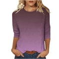 thumbnail image 1 of VSSSJ Hauts à Manches 3/4 pour Femmes Décontracté Tendance Dégradé Manches Raglan Col Rond Coupe Décontractée Tunique Respirante Tee-Shirt Violet L, 1 of 4