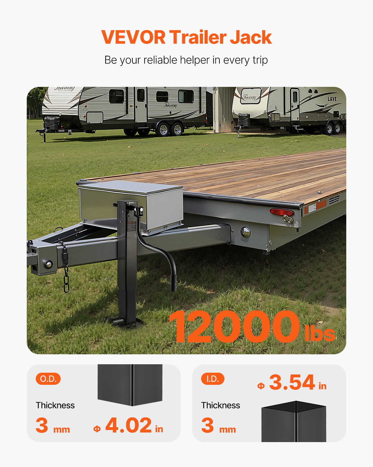 VEVOR Trailer Jack, 12000 lbs Dynamic Load Capacity, Weld-on Pipe-Mount Swivel Trailer Jack with Ergonomic Handle, 12.6-inch Vertical Travel, Suitable for RV, Horse, Utility, Camping, Yacht Trailers
