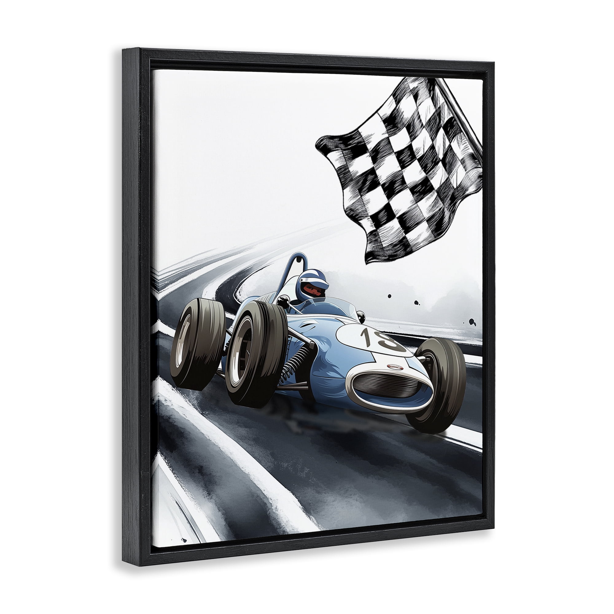 Stupell Industries Dynamic Racecar Driving Black Framed Floater Canvas Wall Art, design by Christine Simpson Art