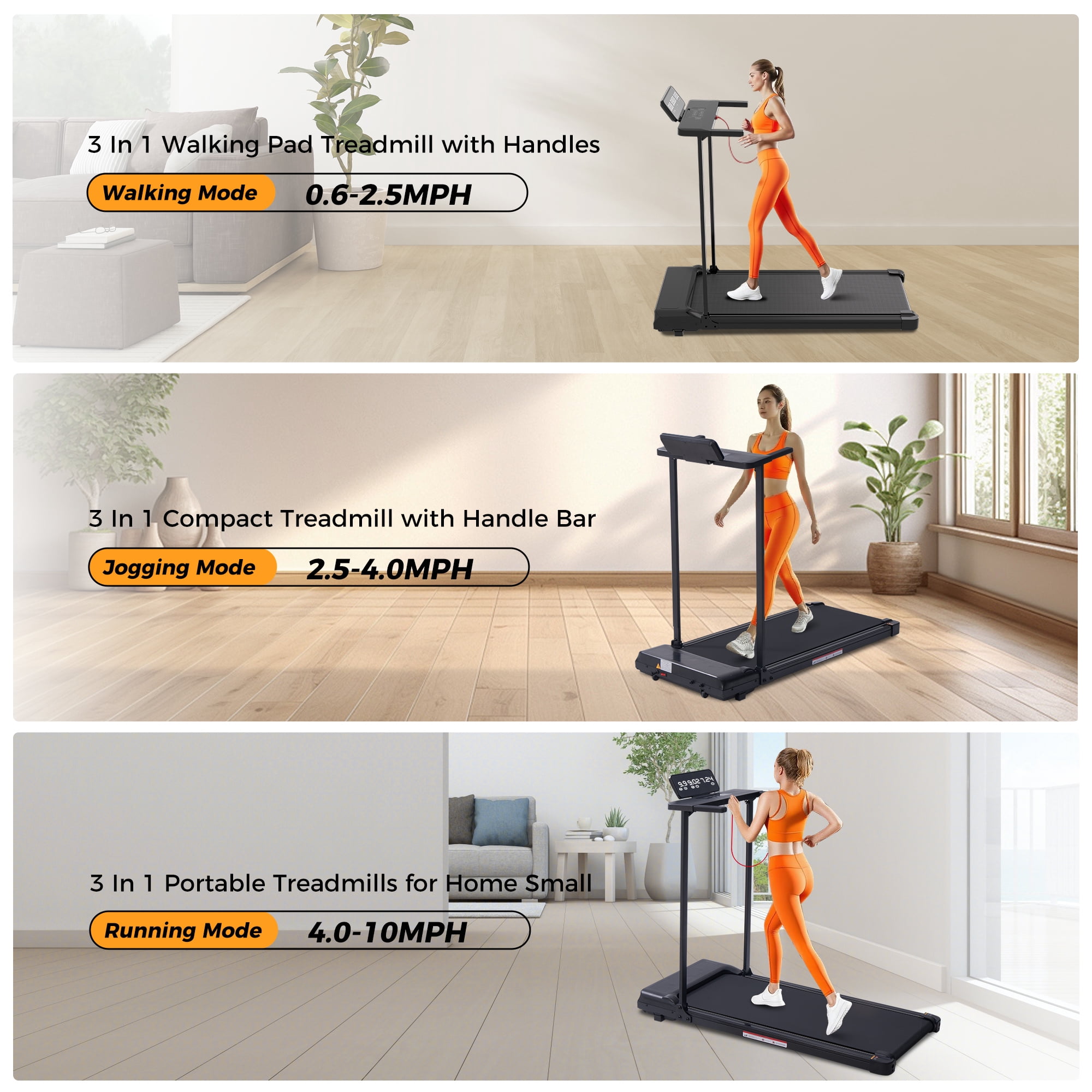 HevGlrm Walking Pad Treadmill for Home Workouts, 3.5HP Compact Folding Under Desk Treadmill,Portable Foldable Treadmills with Handles,LED Display 400lbs