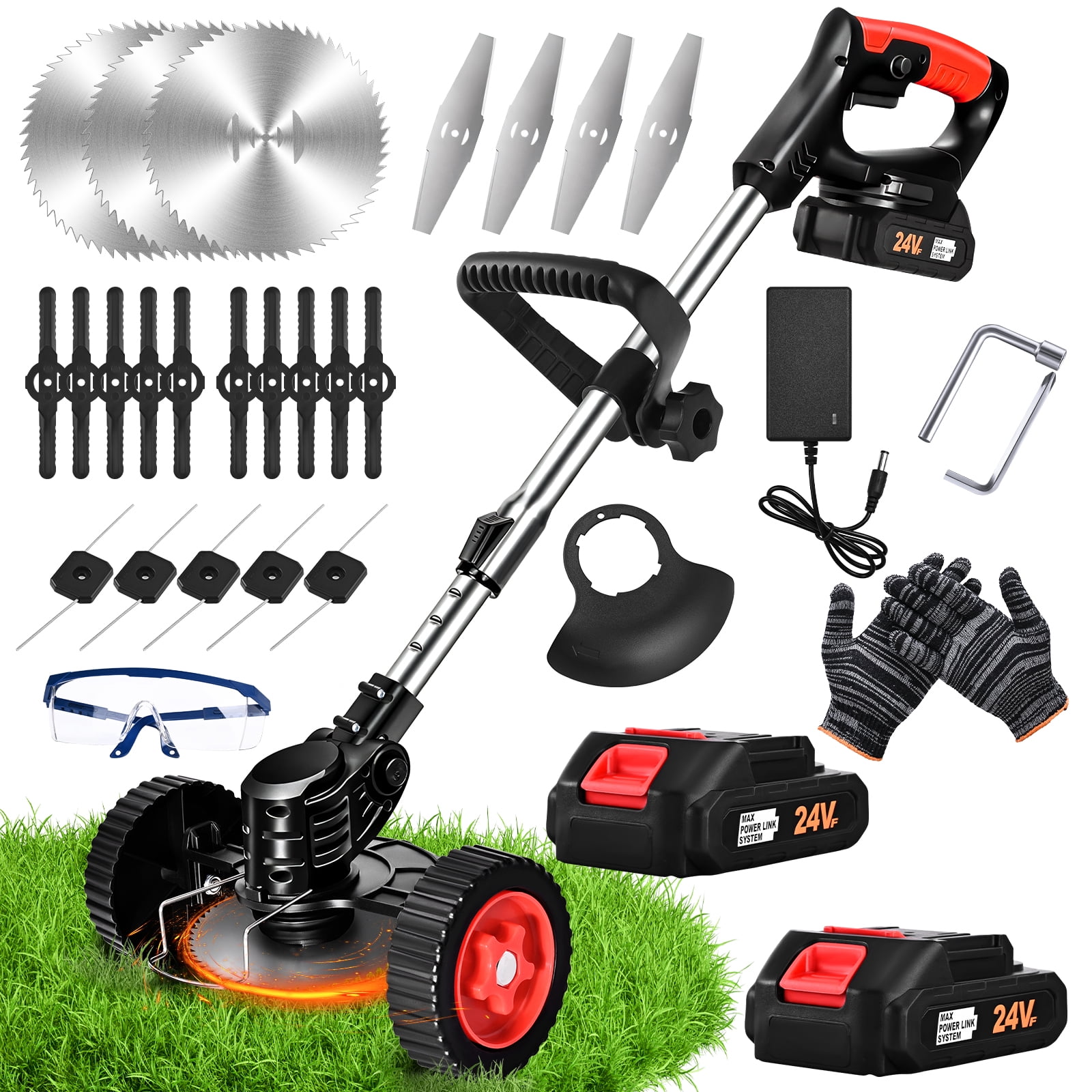 Ktinnead Electric Weed Wacker Cordless,Weed Eater Battery Powered,Cordless String Trimmer with Fast Charger & Wheel,Grass Cutter Machine with 4 Replacement Spools, Edger Lawn Tool, Black