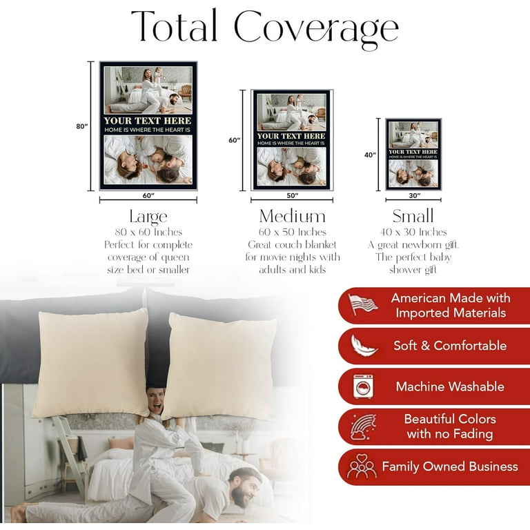 Ships Next Day Custom Blanket with Picture and Text Printed in USA Personalized Photo Blanket with Text Fleece 50x60