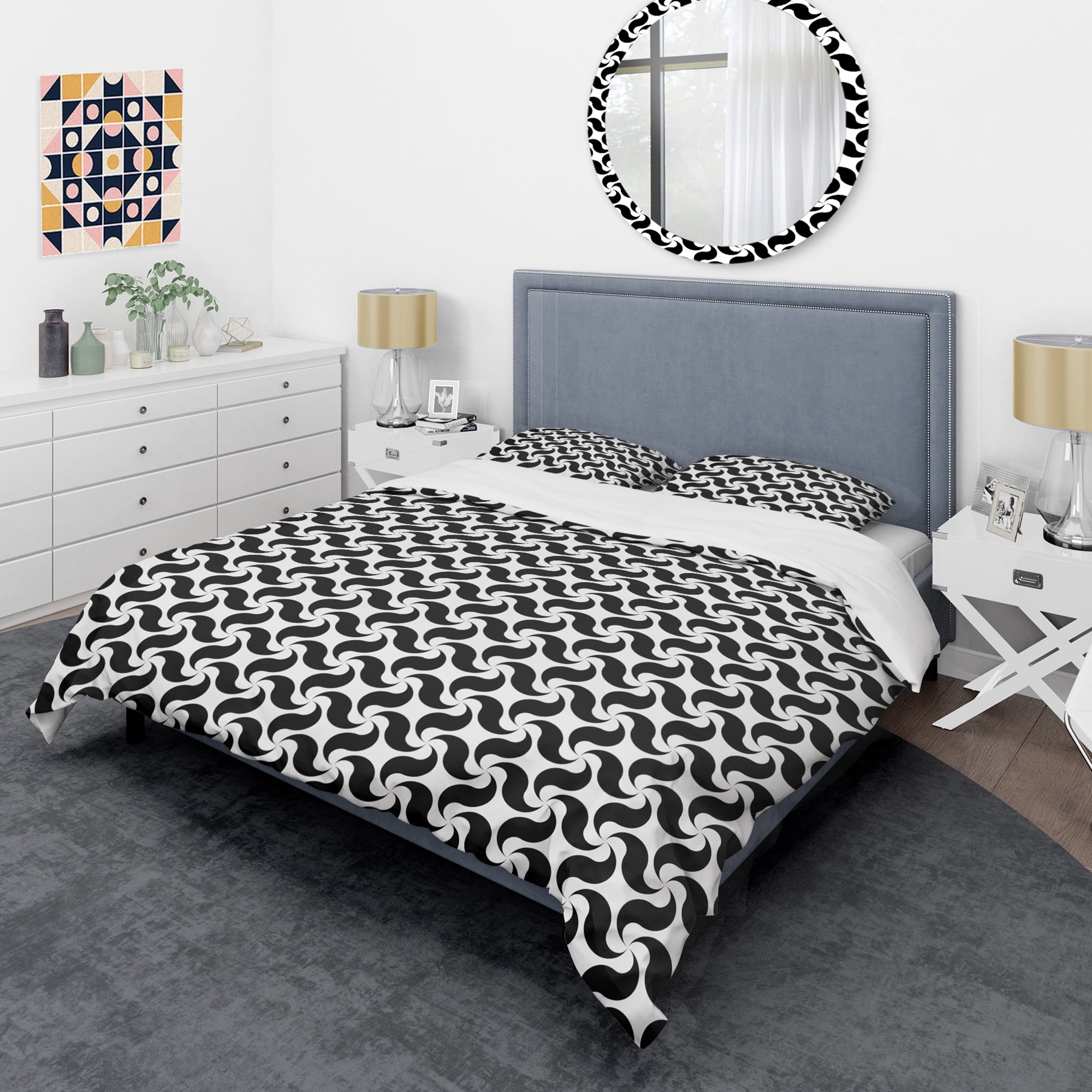 Designart 'Monochrome Geometric Pattern IV' Mid-Century Modern Duvet Cover Set