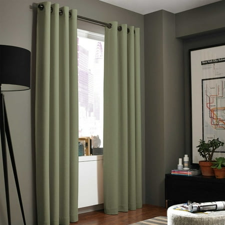 - (#86) Hotel Quality Grommet Top, Jacquard 1 PANEL SAGE GREEN SOLID THERMAL FOAM LINED BLACKOUT HEAVY THICK WINDOW CURTAIN DRAPES BRONZE GROMMETS 84