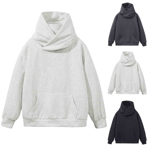 Momasggi Men's Crossover Cowl Neck Hoodies Loose Casual Long Sleeve Hooded Sweatshirts Fashion Solid Color Workout Pullover Tops with Pockets Black 2XL