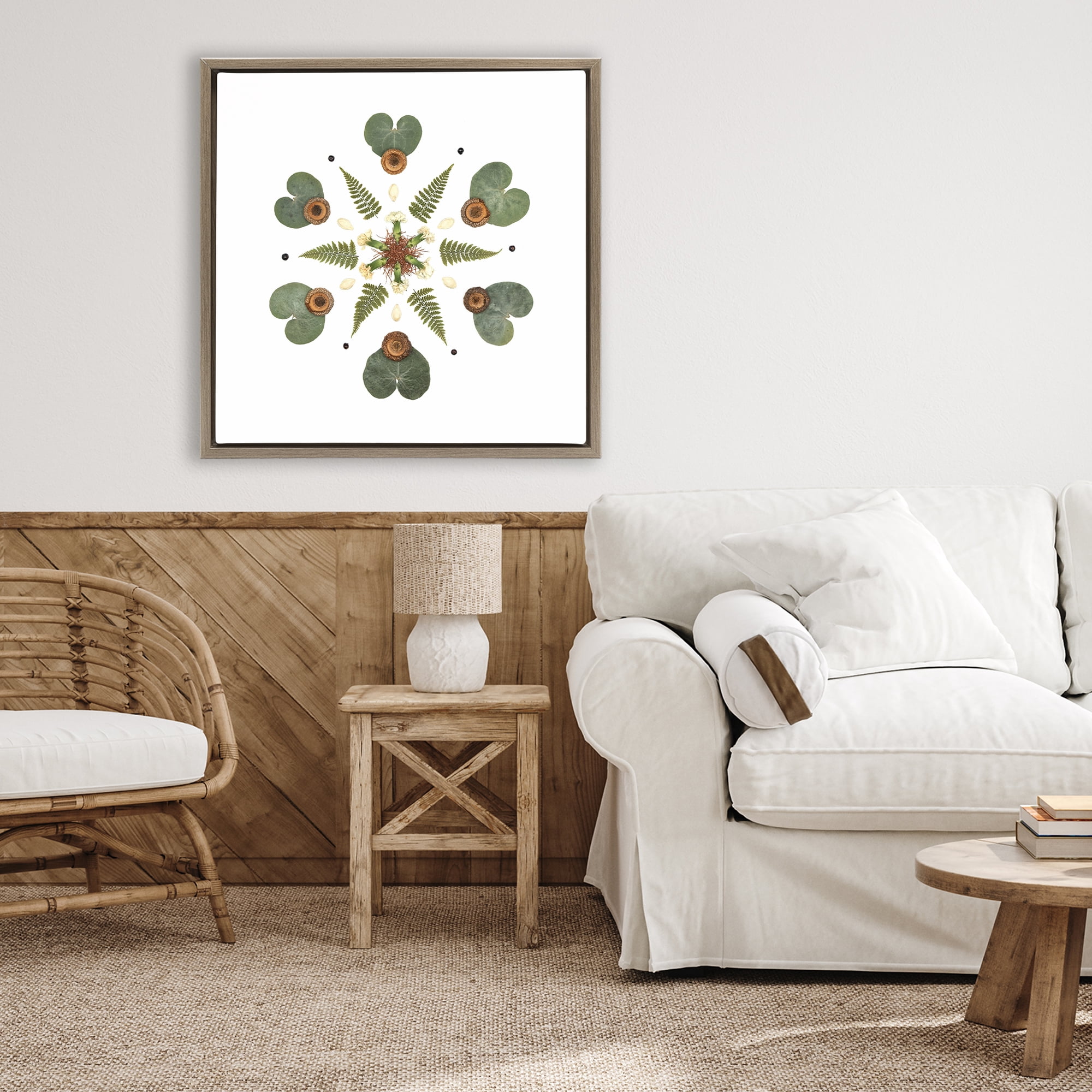 Stupell Industries Lily Pad & Fern Mandala Brown Framed Floater Canvas Wall Art, design by Beth Adoette