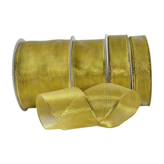 Ribbon Bazaar Wired Shimmering Metallic Sheer 5/8 inch Gold 25 yards Ribbon