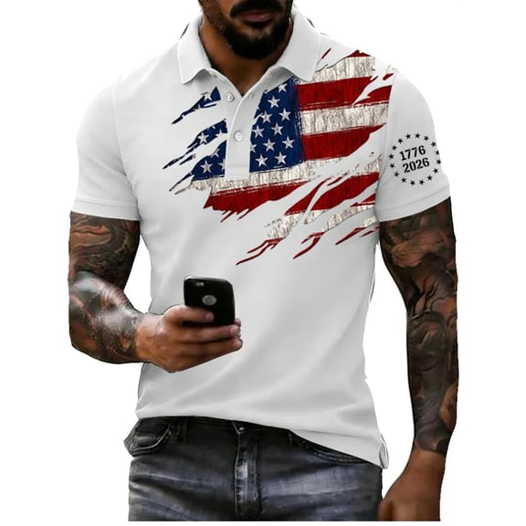 Shirts for Men the United States Short-Sleeve Patriotic Polo Shirt Memorial Day Veteran T-Shirts