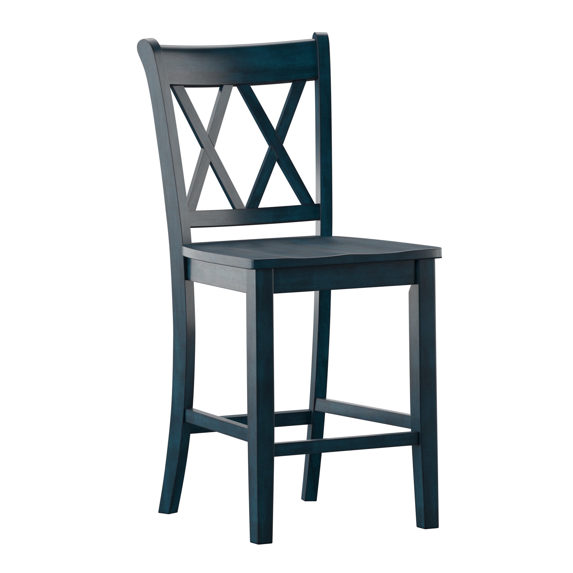 Weston Home Farmhouse Square Seat X-Back 24" Counter Height Chair, Antique Denim (Set of 2)