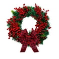 thumbnail image 2 of Dserfhy 15 Inch Christmas Wreath for Front Door Artificial Greenery Wreath with Red Berries And Buffalo Plaid Bow for Holiday Indoor Outdoor Wall Farmhouse Home Decor, 2 of 8