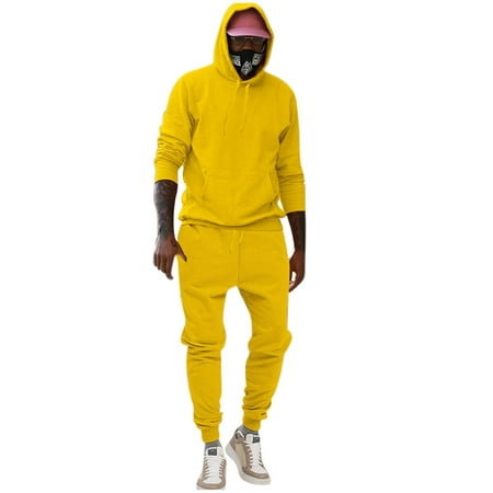 guisaled Tracksuits 2 Piece for Men Fleece Lined Fashion Solid Pullover Sweatsuits Athletic Fit Jogging Hoodies Sweatpants Outfit Set