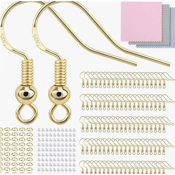 100 PCS/50 Pairs Earring Hooks, Gold-Plated Hypoallergenic Earring Hooks for Jewelry Making, 300 PCS Upgraded Earring Making kit, Earring Making Supplies with Earring Backs and Jump Rings