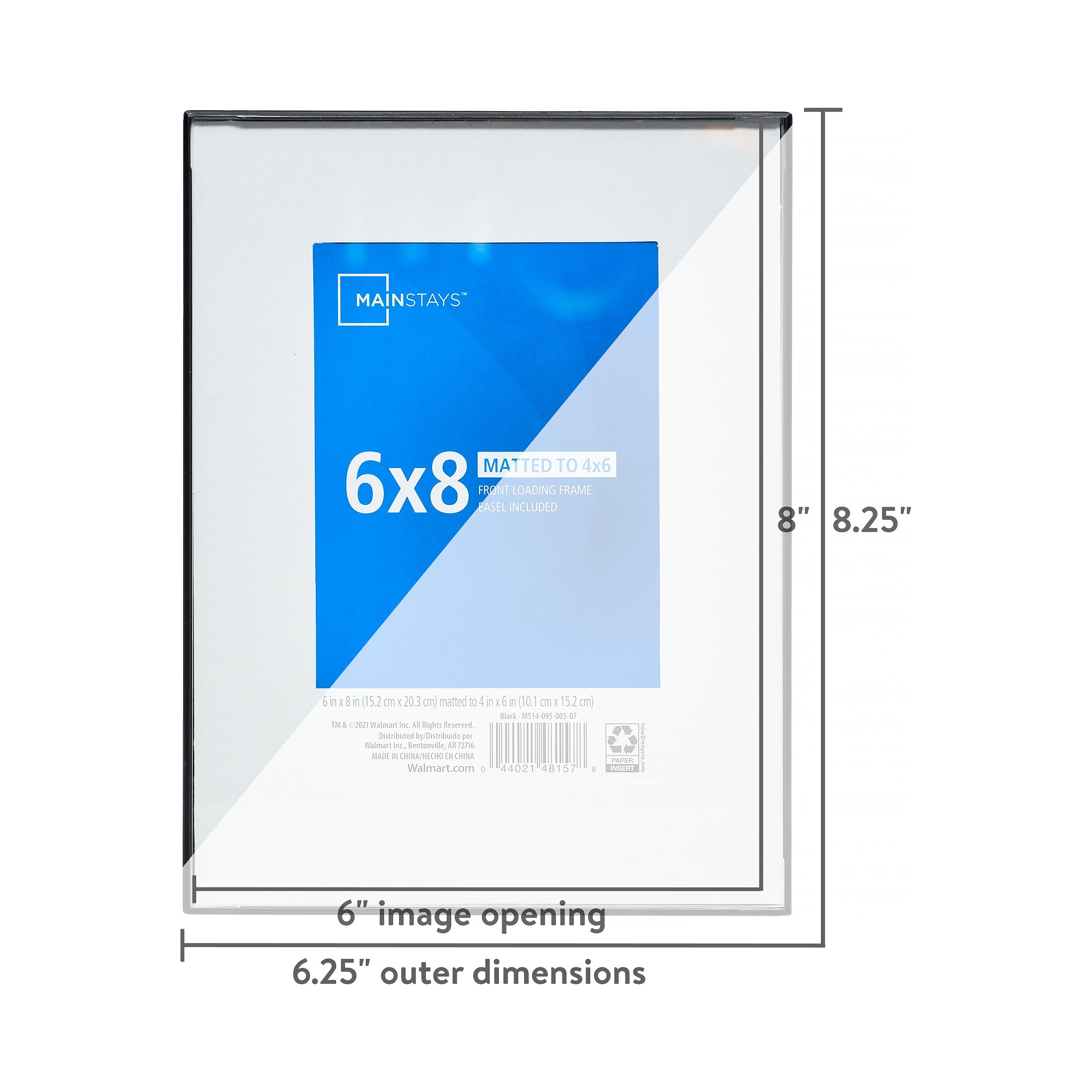 Mainstays – 4x6 Picture Frame – Black Front Loading 6x8 Matted Wall or Tabletop Photo Frame