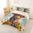 thumbnail image 3 of jejeloiu Highland Cow Sunflower Bow Queen Comforter Set Kids,Floral Farm Print Bedding Comforter Set,Reversible,3-Piece, 3 of 8
