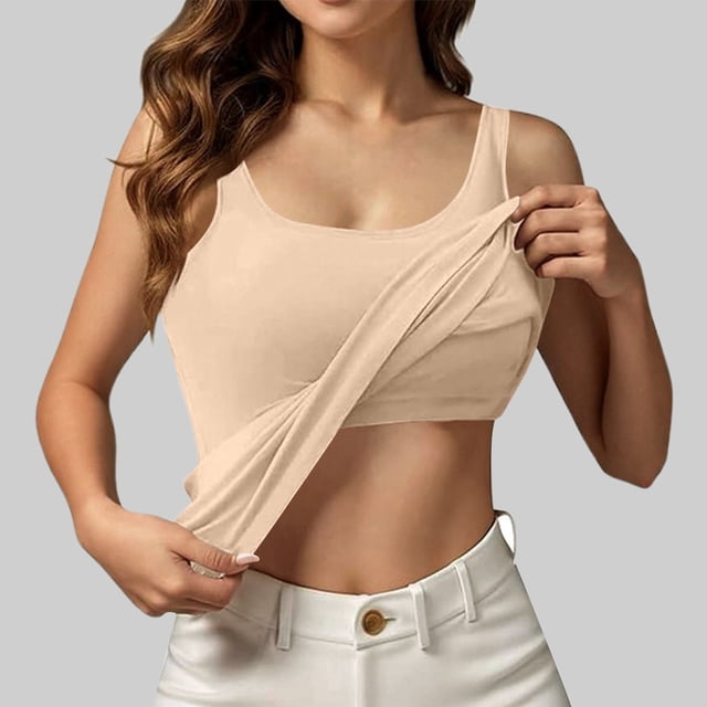 Débardeurs pour Femmes & Débardeurs pour Femmes avec Soutien-Gorge Intégré 2025 Été Décontracté Col Rond Sans Manches Camisole Grande Taille Rembourrée Tops d'Entraînement