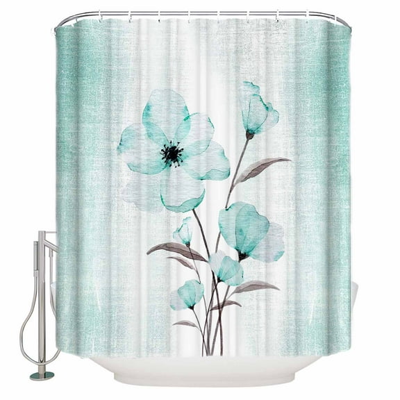 Fabric Shower Curtain, Abstract Gradient Green Flowers Floral Shower Curtains with 12 Hooks Waterproof Machine Washable Bath Curtains for Bathroom,54 x 78in