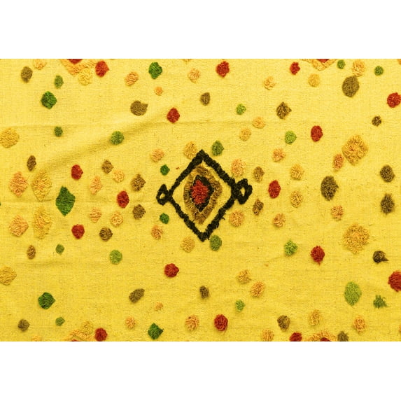 Ahgly Company Machine Washable Indoor Rectangle Abstract Yellow Modern Area Rugs, 5' x 7'