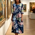 thumbnail image 7 of VBVC Women's and Women's Plus 3/4 Sleeve Midi Dress, Summer Casual Crew Neck Dress For Women, Ladies' Loose Fit Floral Dress with Pockets,Dark Blue,S-5XL, 7 of 7