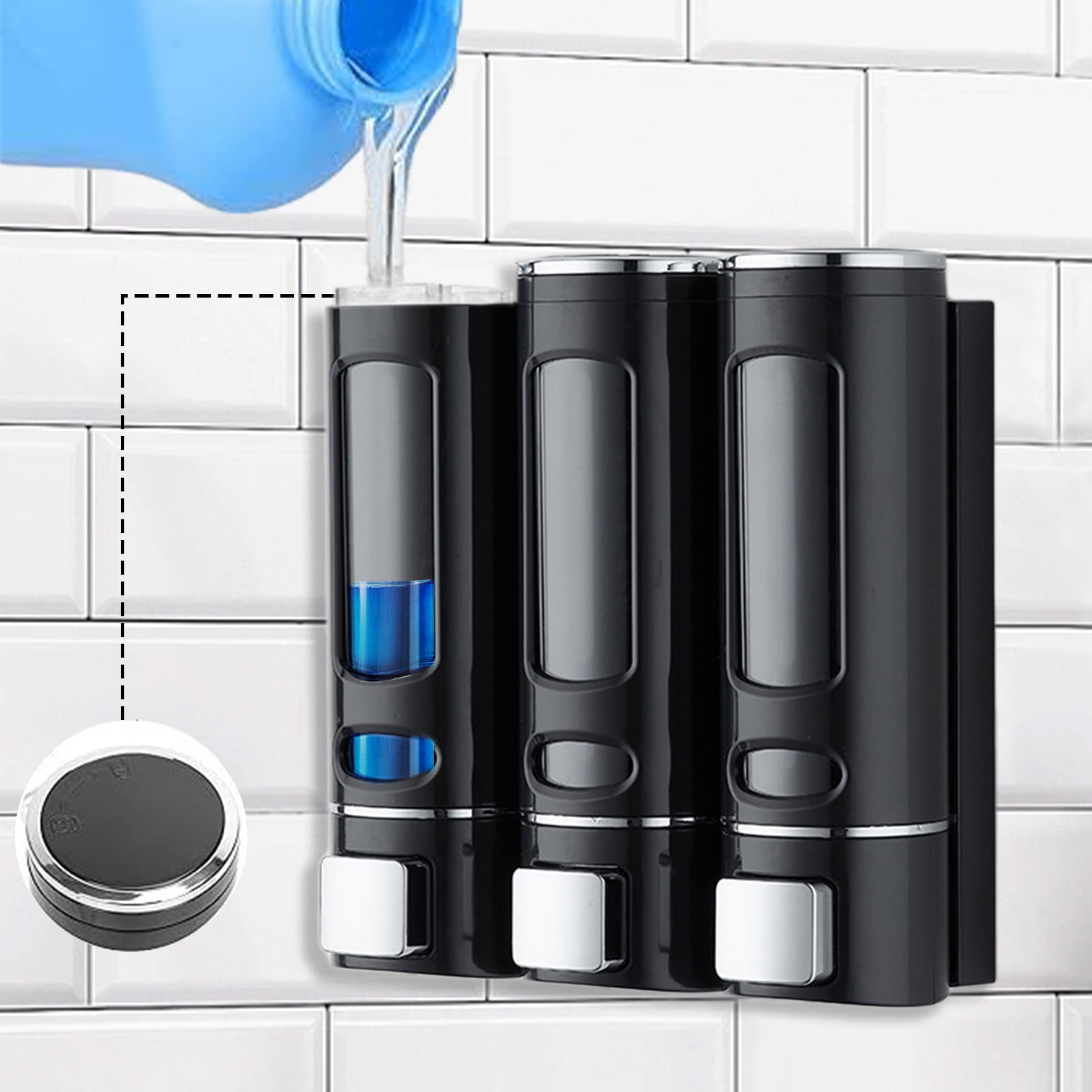 Shampoo and Conditioner Dispenser,Wall-Mounted Shower Shampoo Dispenser 3 Chamber No Drill Body Wash Soap Dispenser for Shower, Bathroom, Hotel