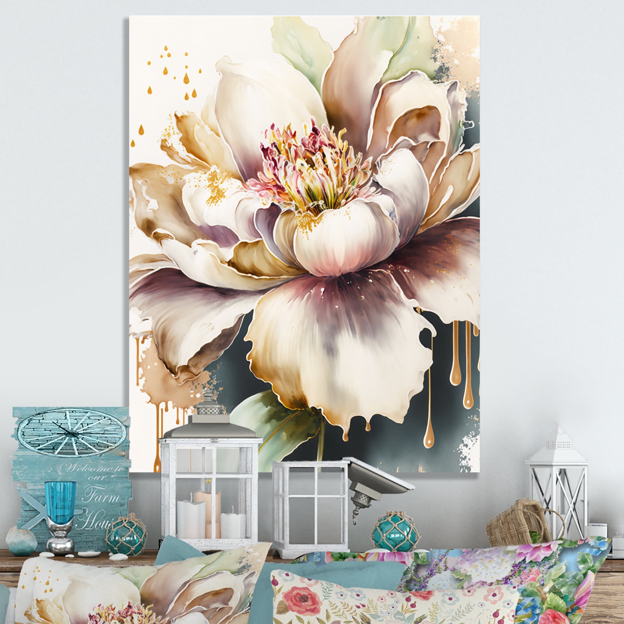 Designart Pink And Cream Watercolor Flower II Canvas Wall Art