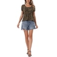 thumbnail image 2 of INSPIRE CHIC Floral Babydoll Tops for Women's Pleated Scoop Neck Cute Shirt Short Sleeve Casual Blouses XL Black, 2 of 6