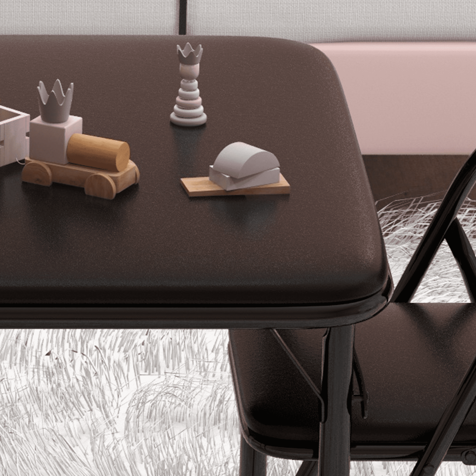 Kids Folding Table and Chairs Set, 3 Piece Table Set with 2 Folding Chairs for Daycare and Classrooms, PU Leather, Steel Frame, Includes Table and 2 Chairs, Perfect for Arts & Crafts