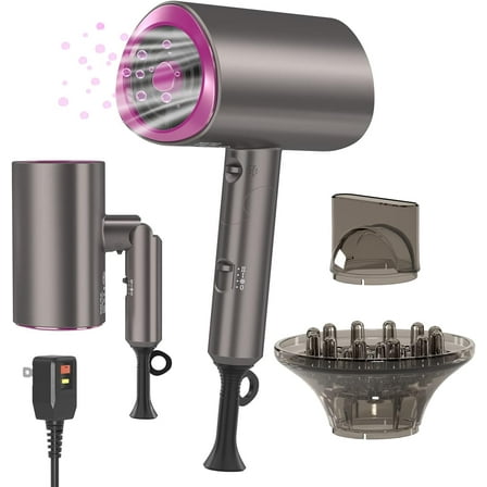 2025   Professional Ionic Hair Dryer Blow Dryer with Diffuser and Concentrator for Curly Hair,Foldable Handle Travel Hair Dryer,Constant Temperature Hair Care (Gold)