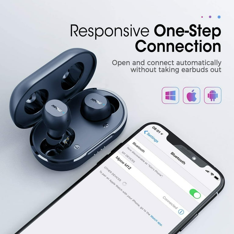 Wireless Earbuds Mpow M12 Bluetooth Earbuds Wireless Charging USB C Charging Case Bluetooth Headphones Wireless Earphones w Mic Bass Sound IPX8