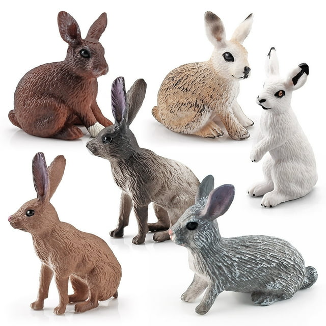 Set de figuras de conejo, 6 piezas, realista, de PVC, salvaje y doméstico