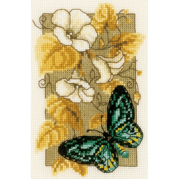 Vervaco Compté Point de Croix Miniatures Kit 3.2 "X4.8"-Papillon sur les Fleurs Ii (18 Comte)