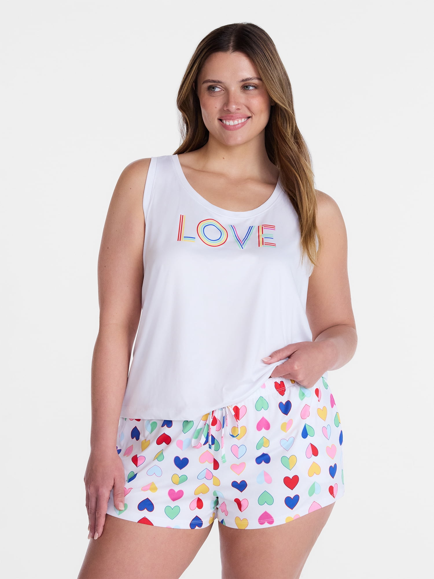 Joyspun Women's Tank Top and Shorts Pajama Set, 2-Piece, Sizes XS-3X
