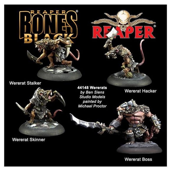 Reaper Miniatures REM44148 Bones BK Wererats Miniature Game - Pack of 4