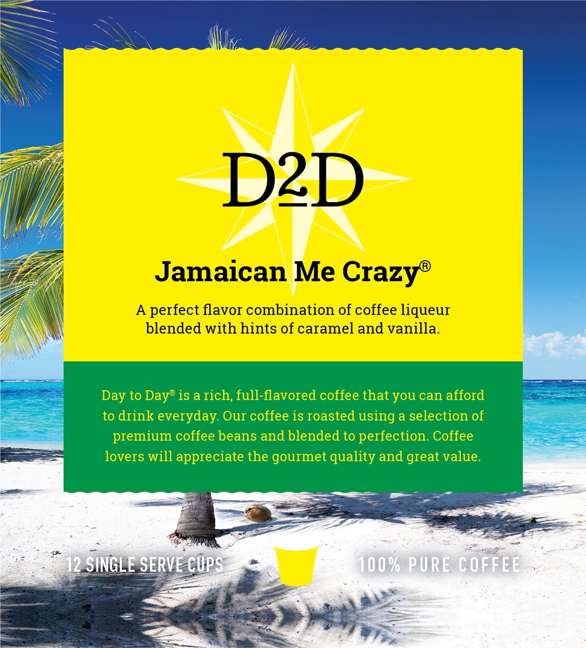Day To Day Jamaican Me Crazy Single Serve Coffee Cups, Fits Keurig K Cup Brewers, 12 Coffee Pods