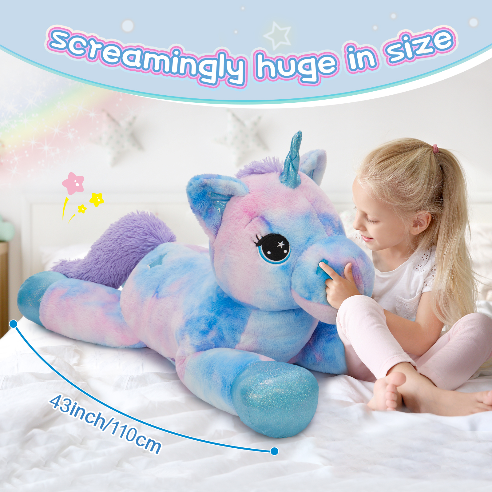 MorisMos Giant Unicorn Stuffed Animal 43'' Soft Unicorn Plush Toy