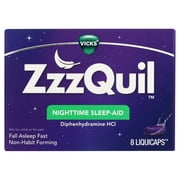 Vicks ZzzQuil Sleep Aid Liquicaps, Non-Habit Forming, 25mg Diphenhydramine HCl, 8 Ct