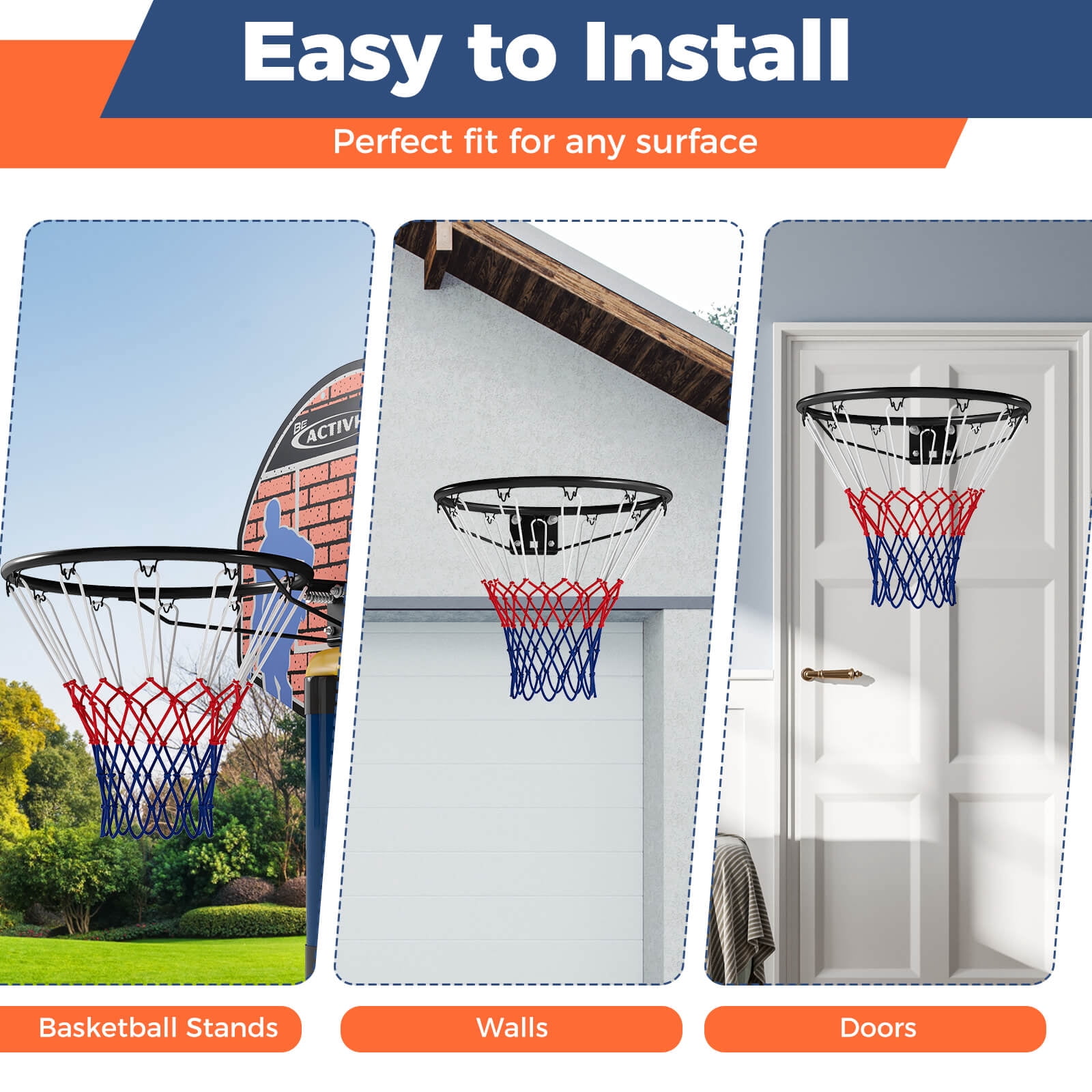 Costway 18" Basketball Rim with Double Springs & All Weather Net for Indoor & Outdoor Black