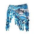 thumbnail image 4 of Pañuelo de cadera para danza del vientre, disfraz con lentejuelas y falda con borlas para fiesta en club, mujeres y niñas Azul, 4 of 8
