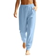 thumbnail image 2 of High Waist Tapered Joggers for Women Elastic Drawstring Ribbed Ankle Cuff Sweatpants Loose Fit Athletic Lounge Pants with Pockets Light Blue 3XL, 2 of 7