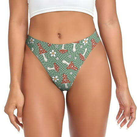 Sigee Retro Hippie Groovy Mushroom for Women s G-String Panty  Low Rise  Soft Lace Perfect for Everyday Wear or Special Occasions-Medium