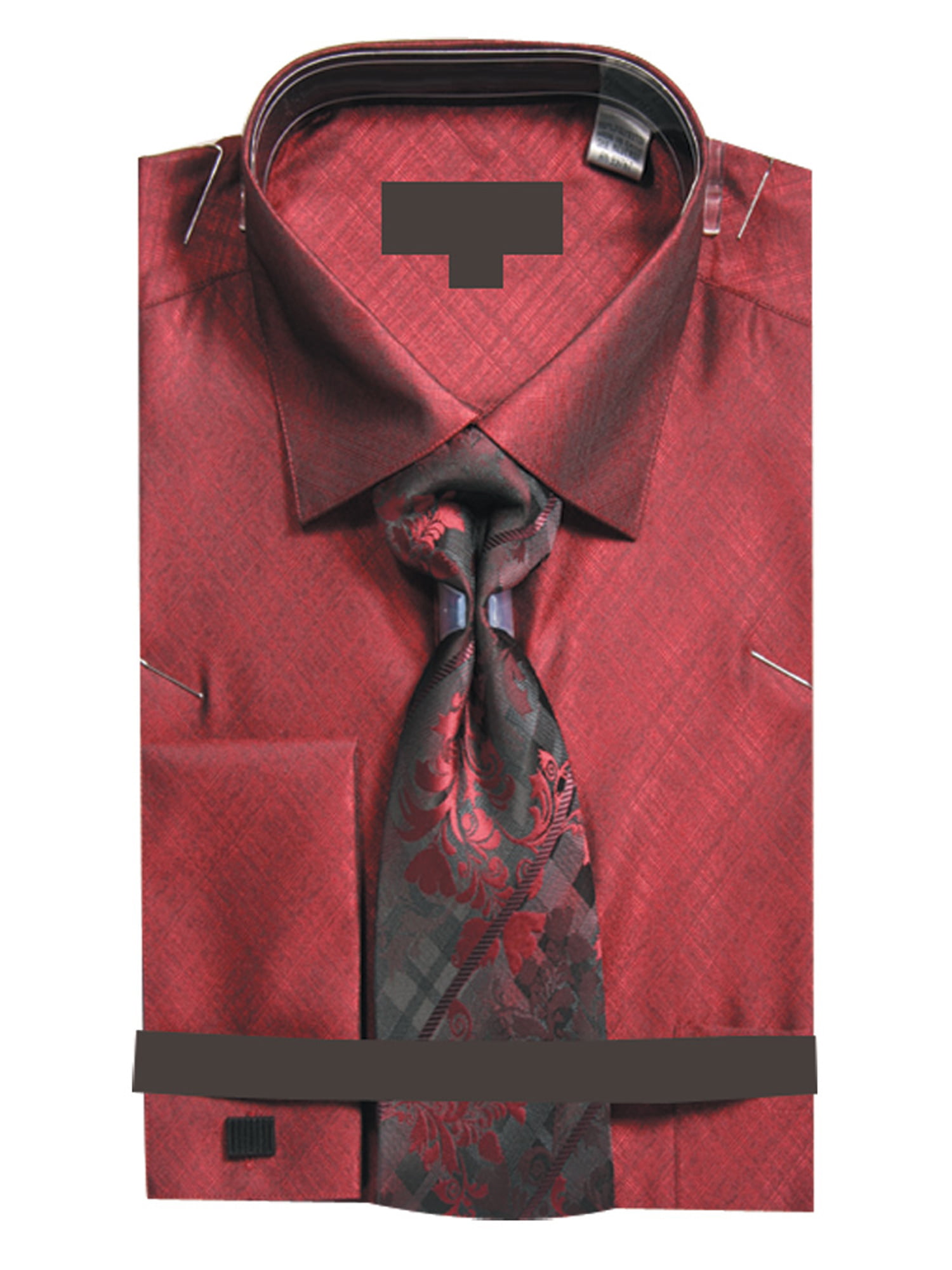 Men's Metallic French Cuff Dress Shirt w Tie Hanky Cufflinks - Walmart.com