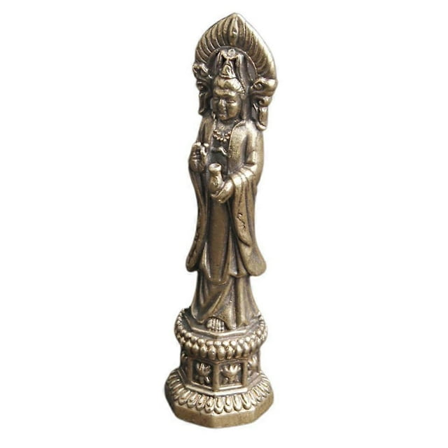 Golden Brass Bodhisattva Decor Living Room Bedroom Housewarming Gift 3.03X0.79X0.79In Good Fortune 1Set
