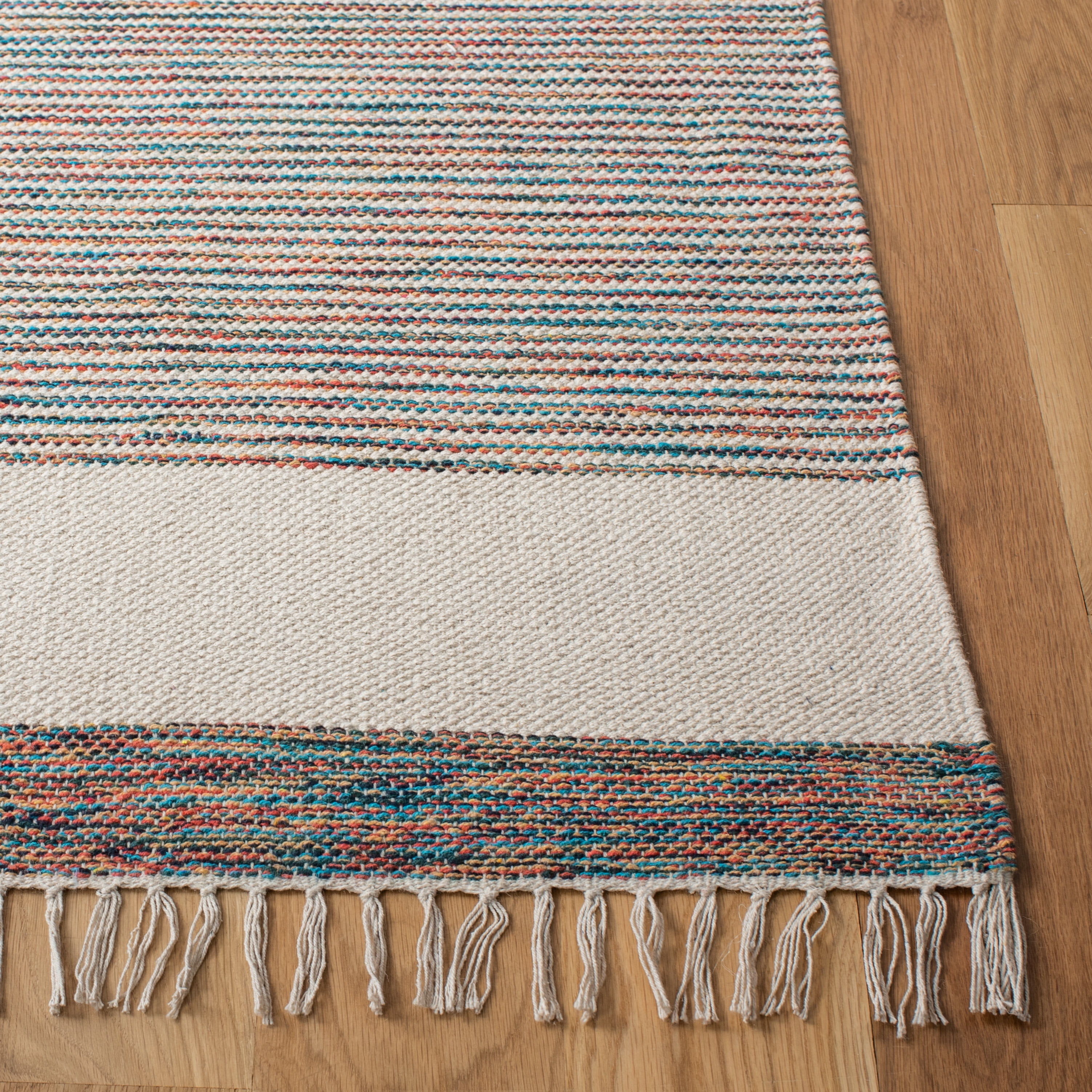 SAFAVIEH Montauk Abel Striped Cotton Area Rug, Beige/Blue, 5' x 8'