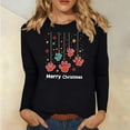 thumbnail image 2 of asdoklhq Christmas Long Sleeve Tops for Women Ladies' Christmas Printed Loose Casual Round Neck Long Sleeved T-shirt Base Shirt Pullover Top Black M, 2 of 6