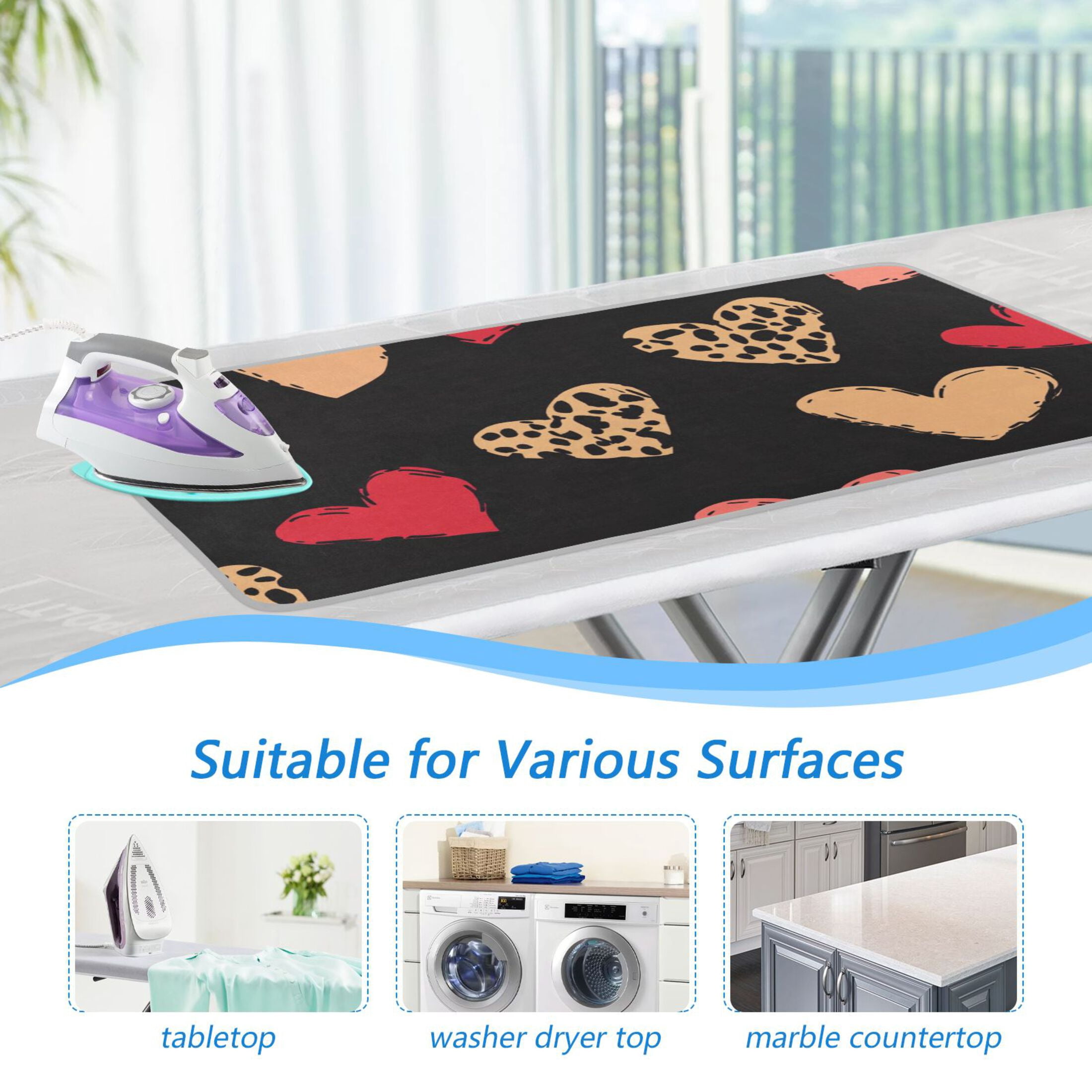 Valentine Colorful Hearts Leapard Printed Ironing Mat Blanket Portable Travel Ironing Pad Heat Resistant Pad 47.2" x 27.6”