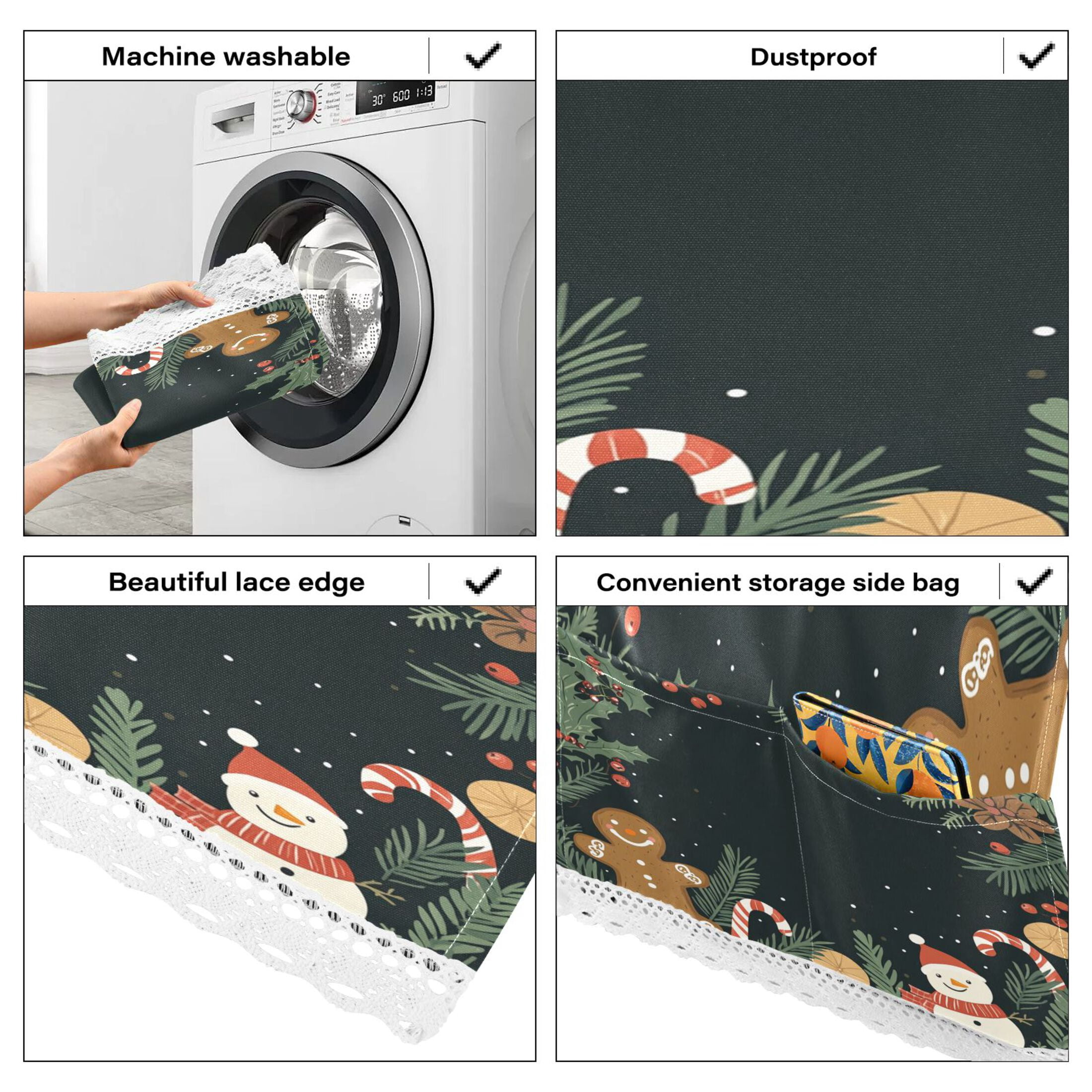 Merry ChristmasWasher and Dryer Covers Dust-Proof and Oil Resistant Fridge Cover with 4 Storage Pockets Washing Machine Top Cover for Laundry Kitchen Home 51.2 x 22 In