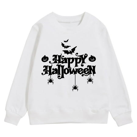 

Hoodies for Teen Girls Girls Sweatshirt Autumn and Winter Children s Warm Tops Cozy Festive Letter Bat Pumpkin Pattern Casual Style Hoodies for Boys(Color:White Size:7-8 Years)