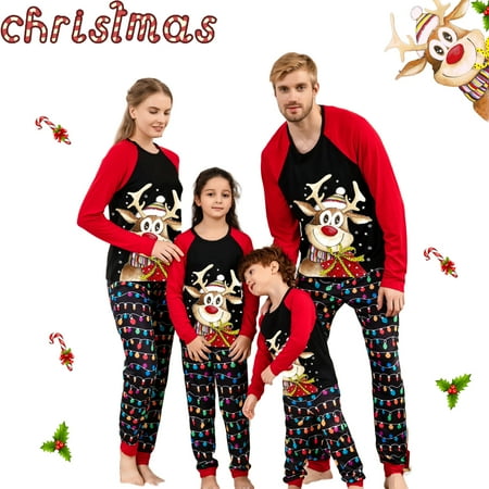 

Family Christmas Pjs Matching Sets Christmas Tree Deer Print Long Sleeve Long Pants Nightwear Sleepwear Xmas Family Pajamas Sets