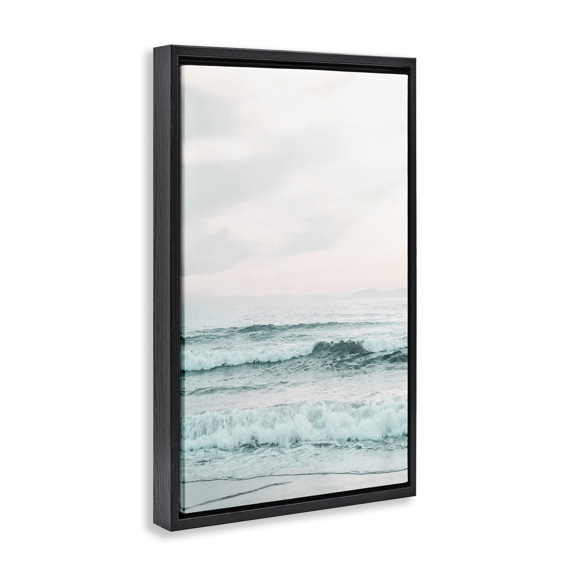 Stupell Industries Teal Sea Tide Nautical & Beach Photography Black Floater Framed Canvas Art Print Wall Art, 17 x 25