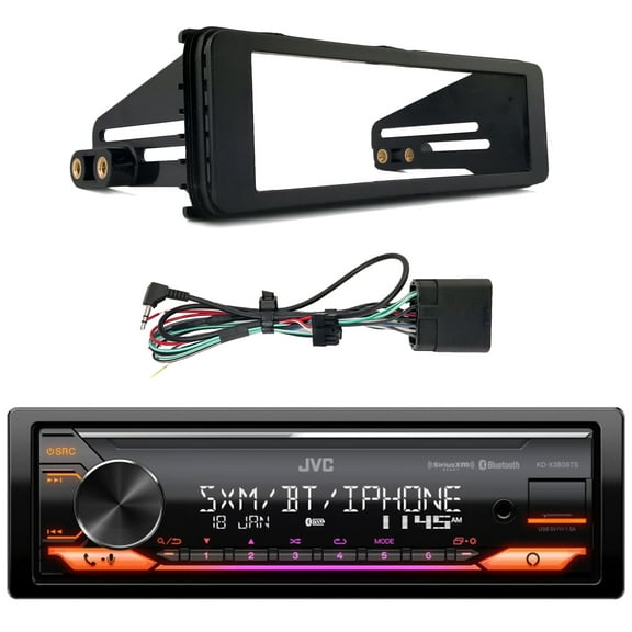 JVC KD-X380BTS Single DIN Bluetooth USB AUX AM/FM Radio Stereo LED SiriusXM Ready Amazon Alexa Car Audio Receiver Bundle Combo with Enrock 98-2013 Harley Install Single Din Installation Kit