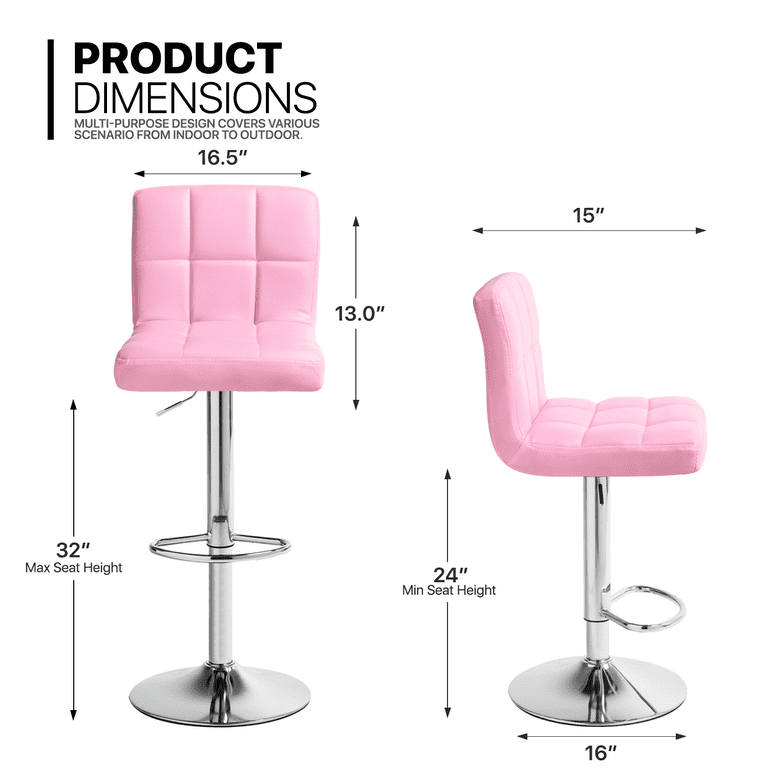 MoNiBloom Faux Leather Bar Stools 360 Degree Swivel Backrest Barstool Set of 2 for Kitchen Pink Black
